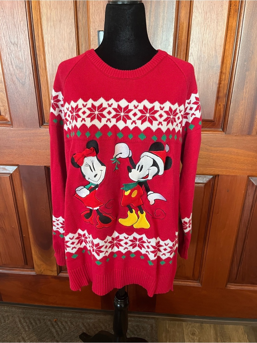 Disney Store Vintage Holiday Minnie & Mickey Fair Isle  Mistletoe Sweater XL